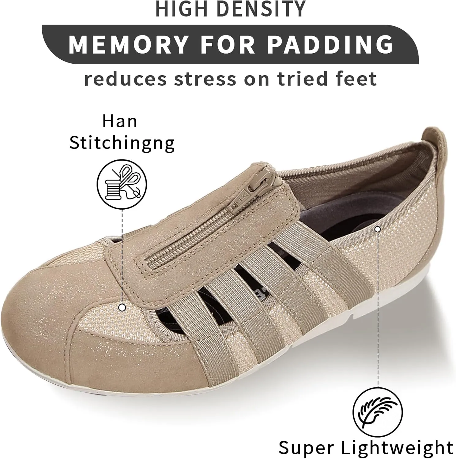 Women's Brethable Slip-on Loafers Lightweight Mesh Fashion Walking Shoes Low Top Casual Sneaker for Women with Zipper