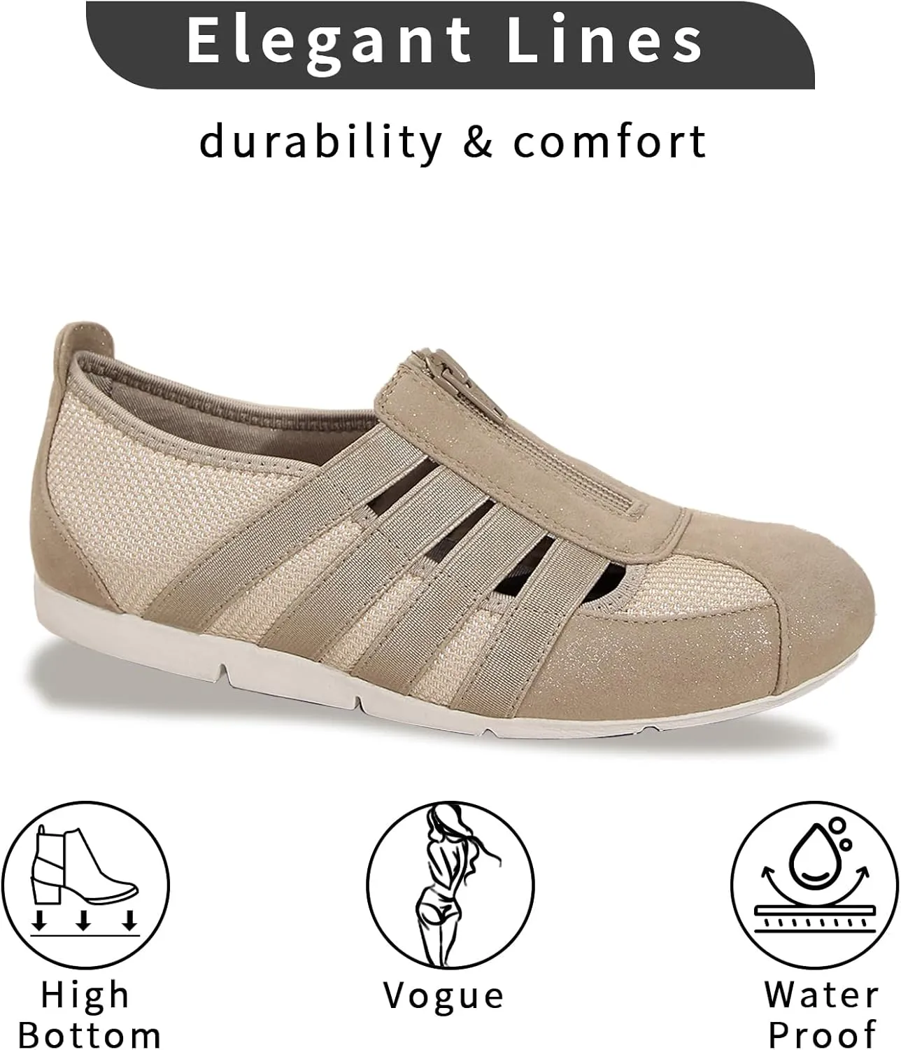 Women's Brethable Slip-on Loafers Lightweight Mesh Fashion Walking Shoes Low Top Casual Sneaker for Women with Zipper