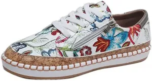 Women's Canvas Sneakers Classic Round Toe Low Cut Lace-Up Casual Shoes Fashion Comfortable Lightweight Floral Print Walking Flats