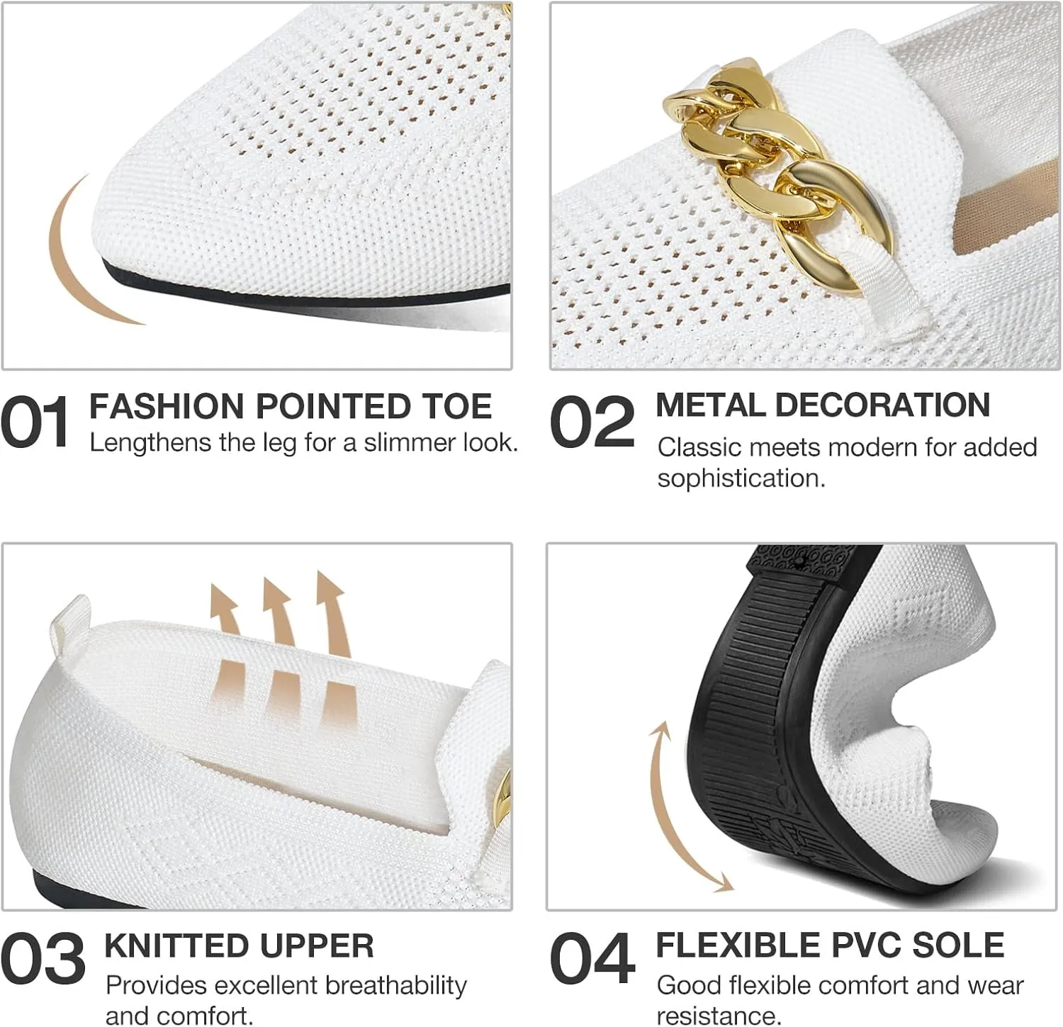 Womens Casual Loafers Comfortable Breathable Knit Loafers Lightweight Pointed Toe Flats for Women