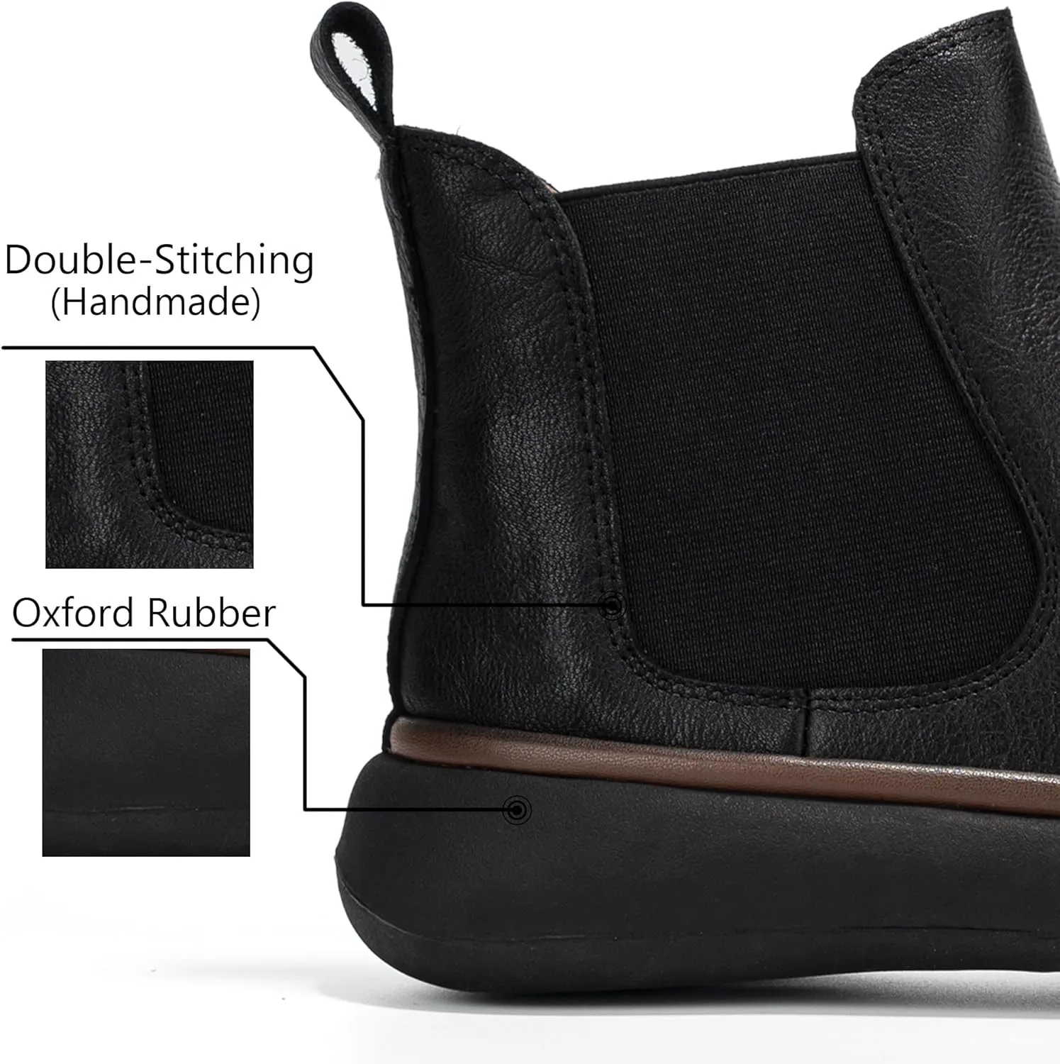 Women's Chelsea Boots Fashion Lug Sole Chunky Platform Heel Slip On Elastic Wide Ankle Booties, Genuine Leather Round Toe Pull On Cowgirl Short Boots