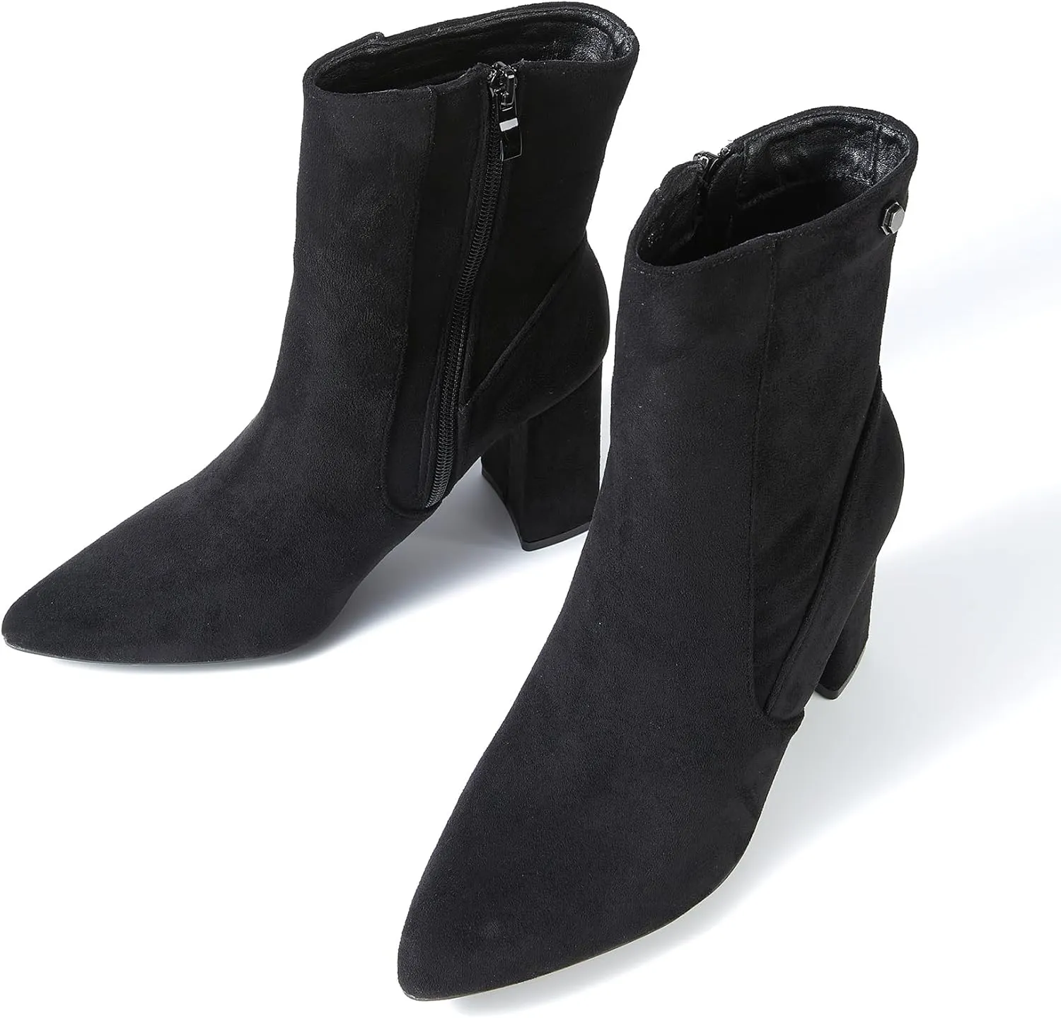Women’s Chunky Block Heel Ankle Boots Pointed Toe, Side Zipper, Mid Calf, Comfortable & Versatile Short Booties