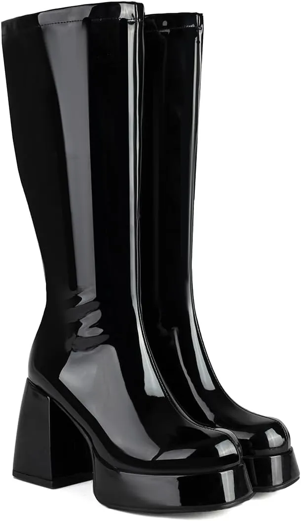 Women's Chunky Heel Platform Side Zipper GO GO Boots 1960s & 1970s Retro