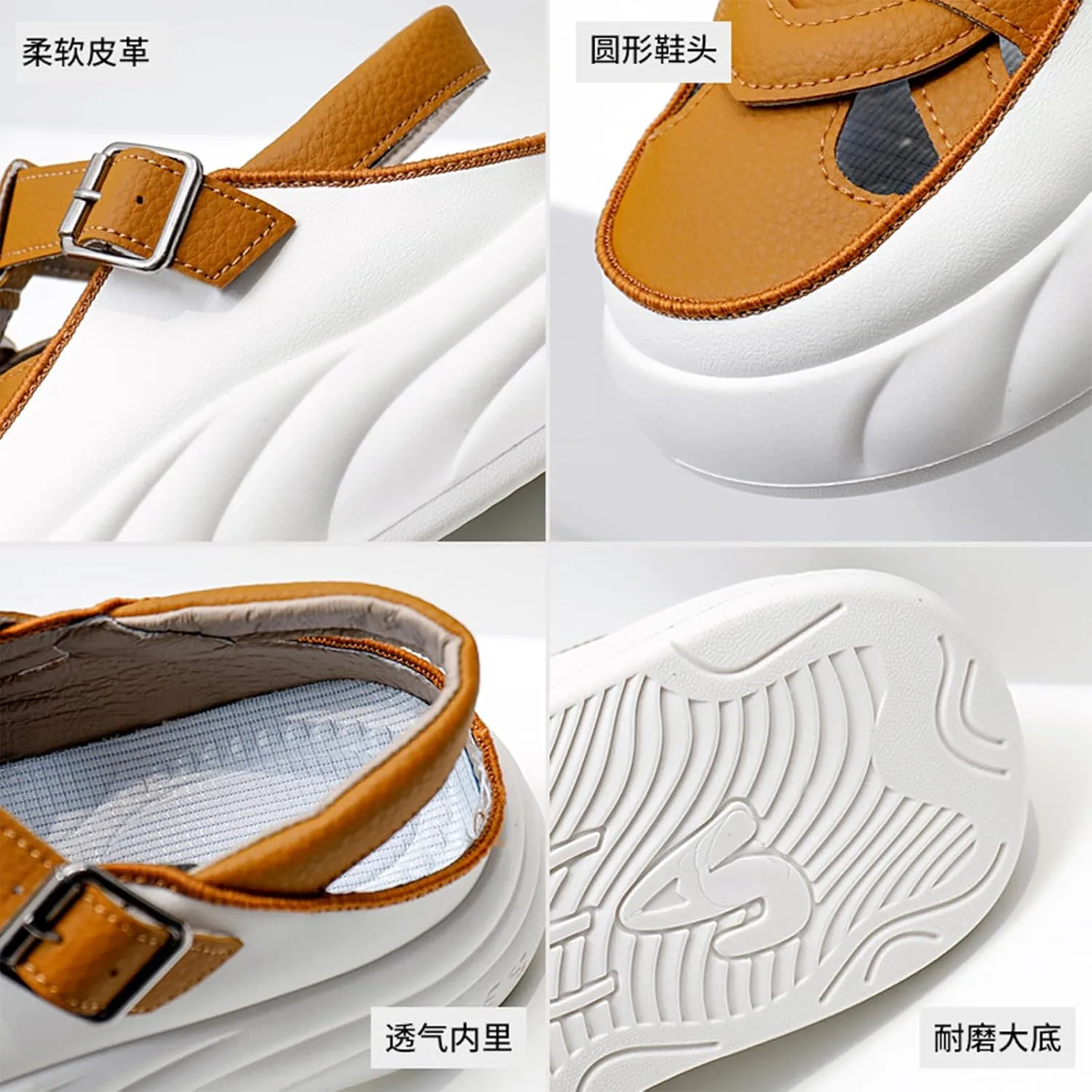 Womens Chunky Platform Leather Out Fisherman Sandals with Adjust Buckle Closed Round Toe Breathable Wear-Resistant Damping Increase Height Summer Outdoor Walking Sport Casual Shoes