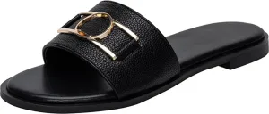 Women's Comfort Slide Sandals Fashion Summer Leather Flat Sandals