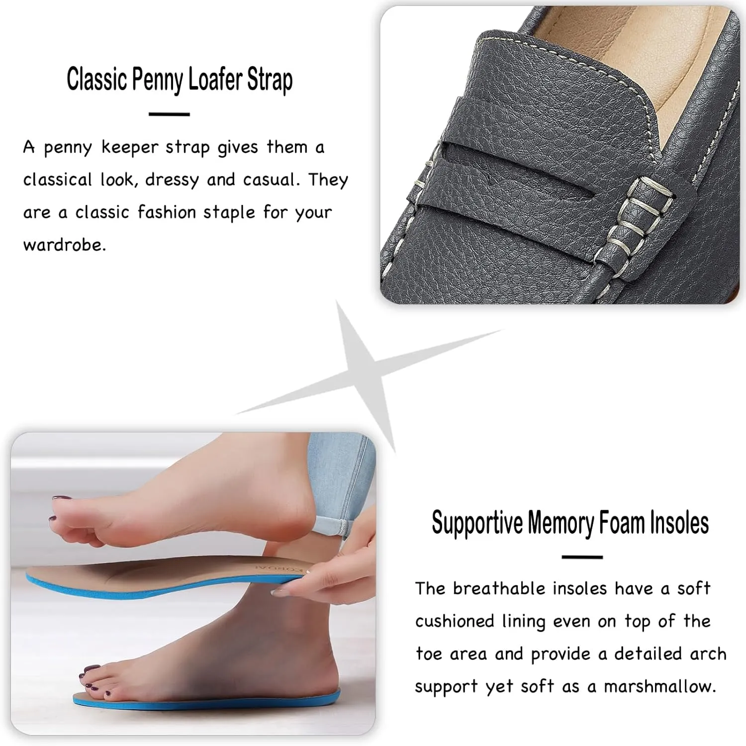Women's Comfortable & Lightweight Leather Penny Loafers Slip-Ons Cute Business Casual Dress Shoes Work Office Flats Everyday Walking Shoes Driving Mocs for Women