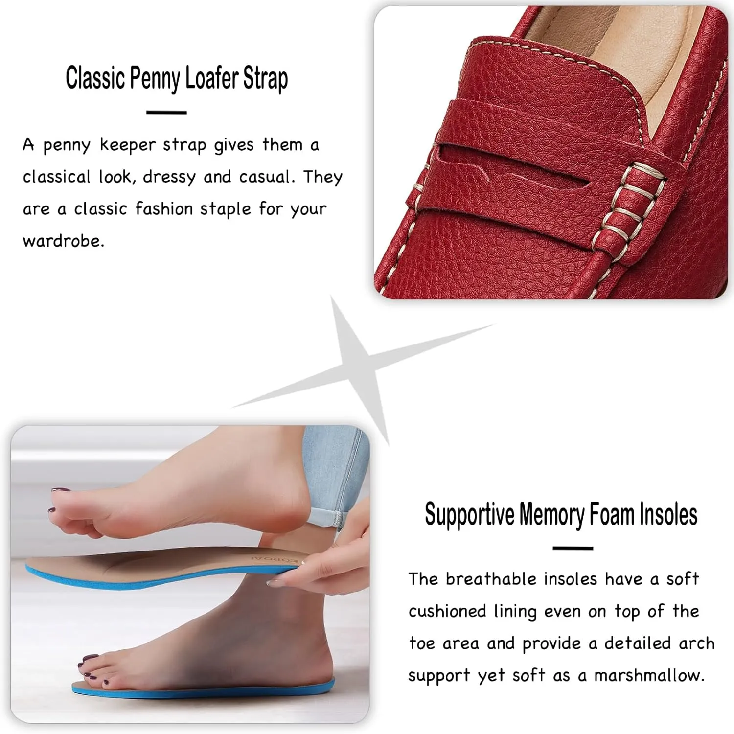 Women's Comfortable & Lightweight Leather Penny Loafers Slip-Ons Cute Business Casual Dress Shoes Work Office Flats Everyday Walking Shoes Driving Mocs for Women