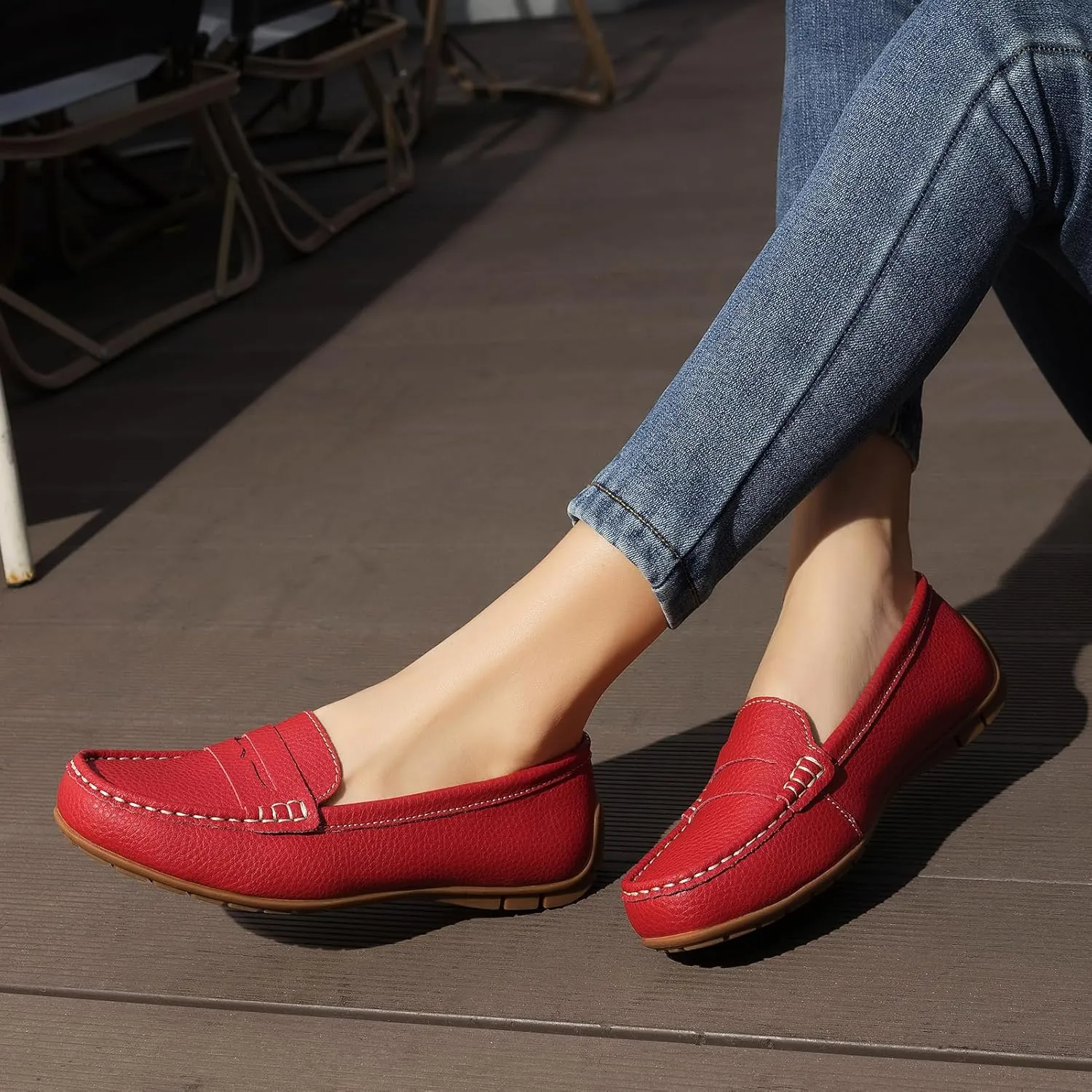 Women's Comfortable & Lightweight Leather Penny Loafers Slip-Ons Cute Business Casual Dress Shoes Work Office Flats Everyday Walking Shoes Driving Mocs for Women