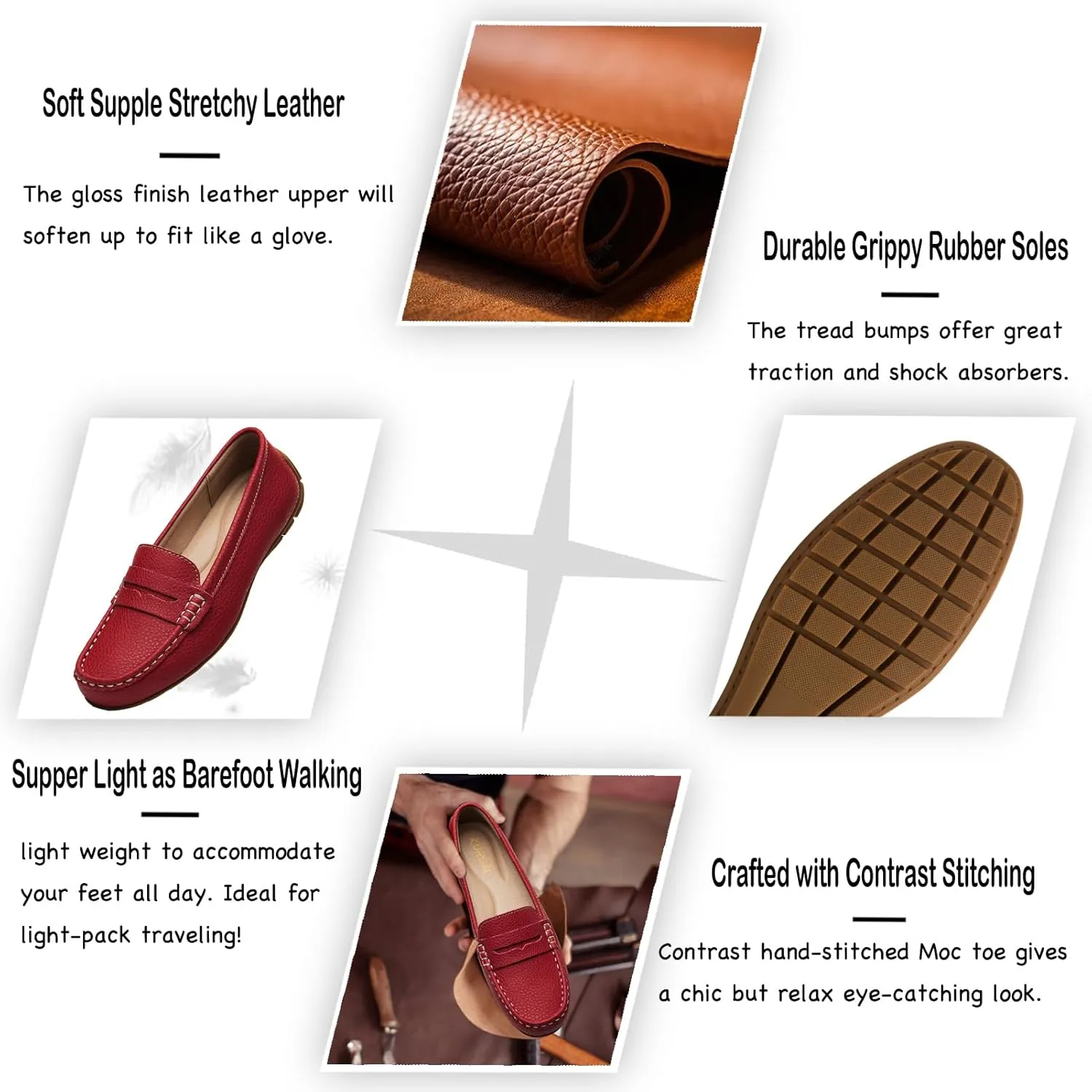 Women's Comfortable & Lightweight Leather Penny Loafers Slip-Ons Cute Business Casual Dress Shoes Work Office Flats Everyday Walking Shoes Driving Mocs for Women