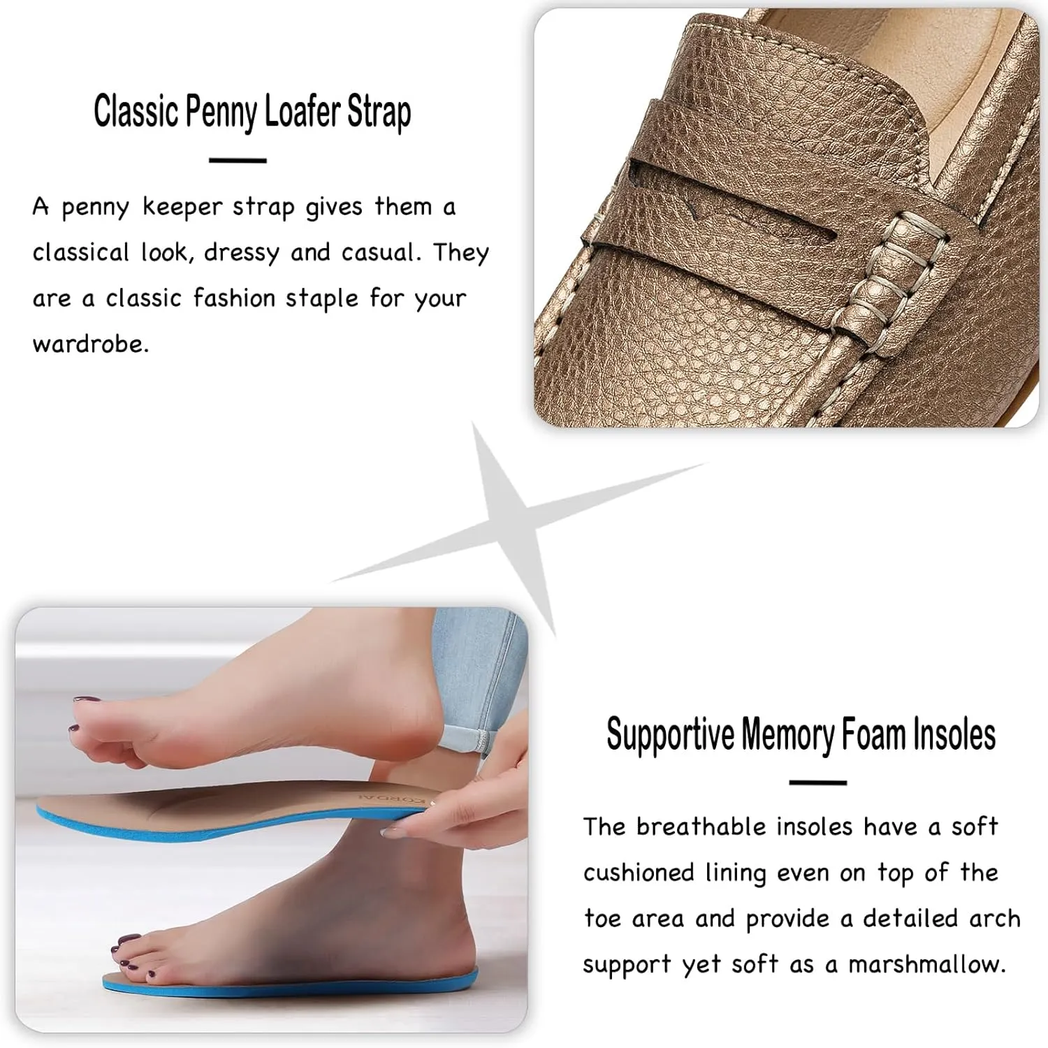 Women's Comfortable & Lightweight Leather Penny Loafers Slip-Ons Cute Business Casual Dress Shoes Work Office Flats Everyday Walking Shoes Driving Mocs for Women