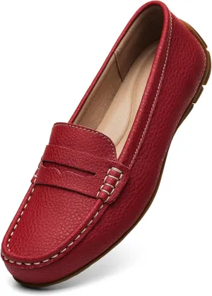 Women's Comfortable & Lightweight Leather Penny Loafers Slip-Ons Cute Business Casual Dress Shoes Work Office Flats Everyday Walking Shoes Driving Mocs for Women
