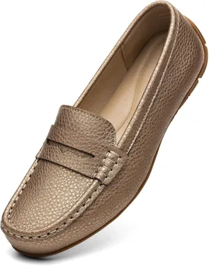 Women's Comfortable & Lightweight Leather Penny Loafers Slip-Ons Cute Business Casual Dress Shoes Work Office Flats Everyday Walking Shoes Driving Mocs for Women