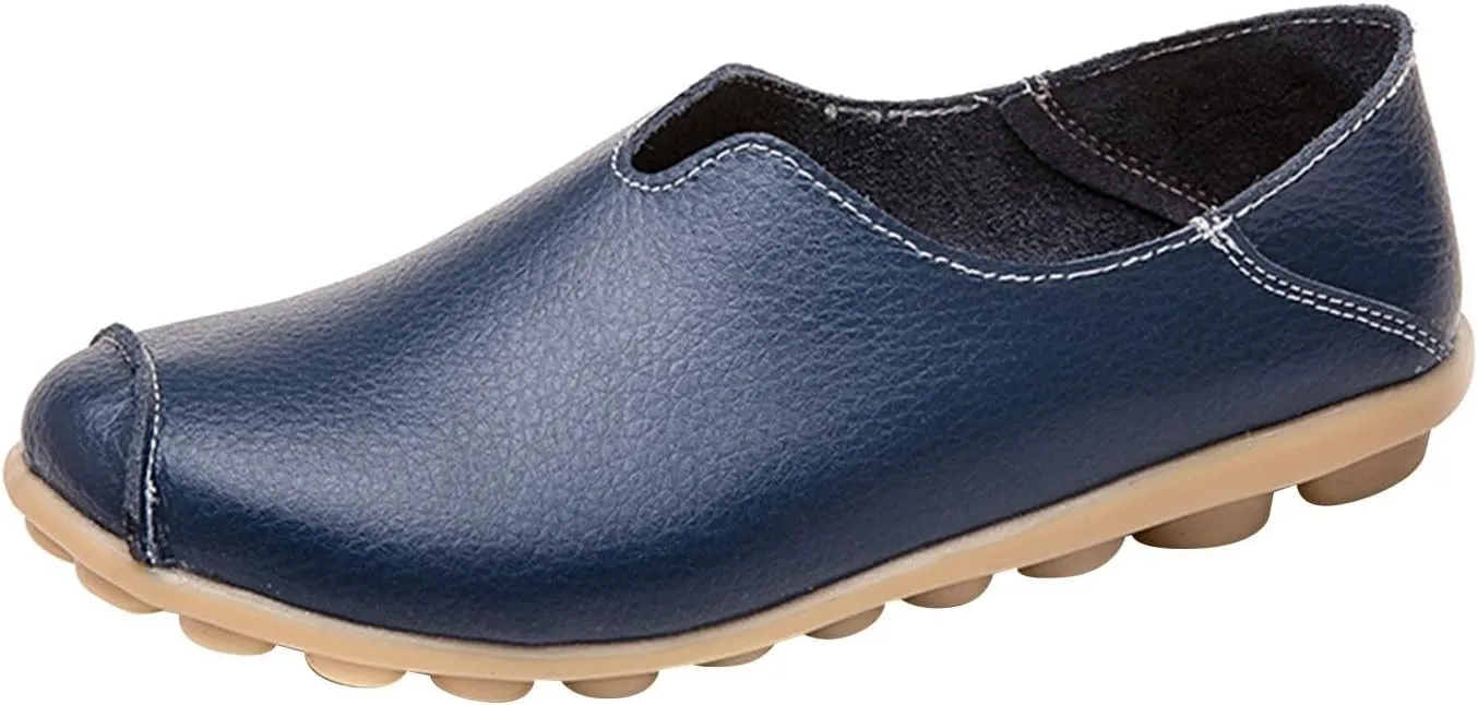 Women's Comfortable Loafers Comfort Walking Boat Shoes Non Slip Soft Leather Flat Sandals for Women Breathable Low Top Lightweight Athletic Outdoor Walking Shoes Driving Flats
