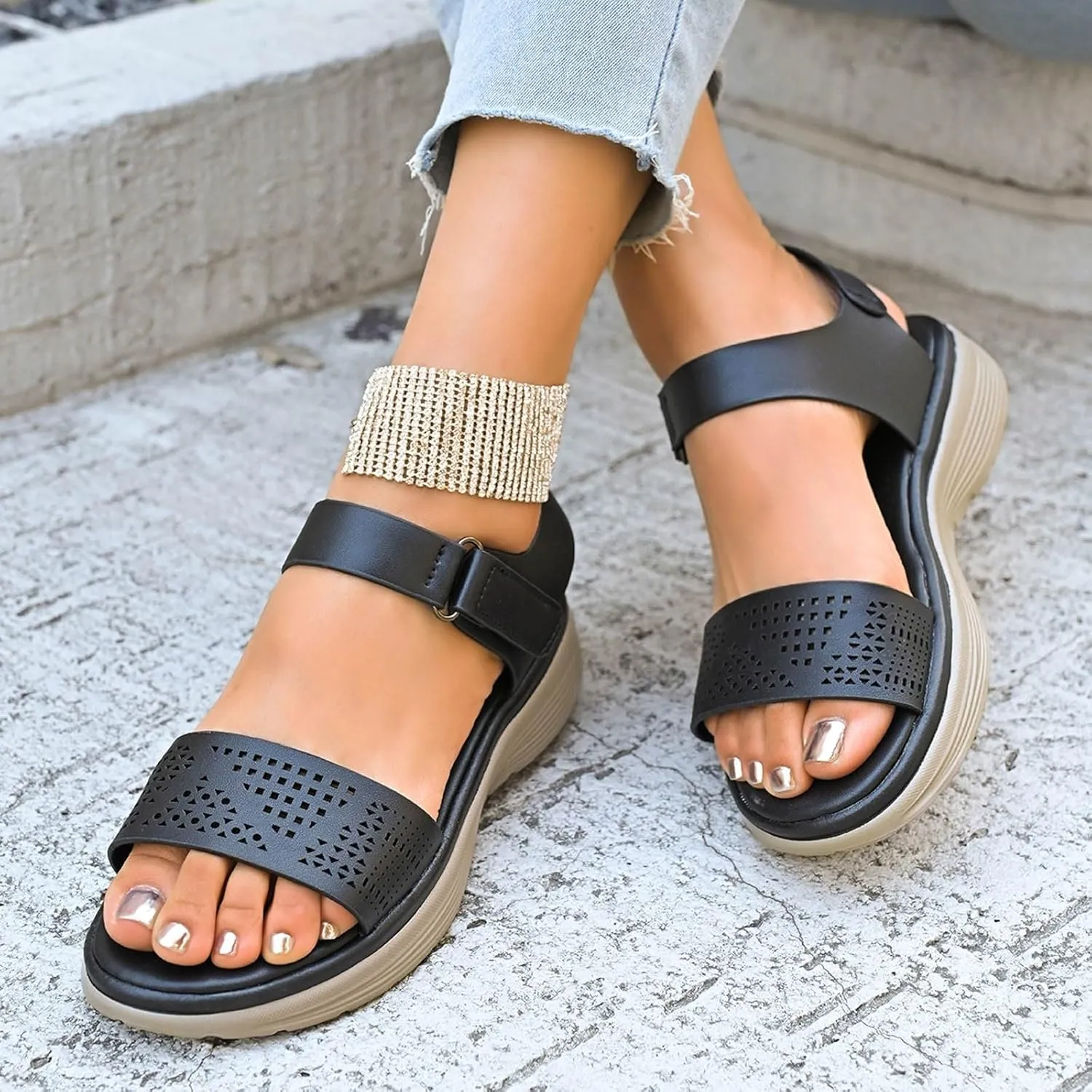 Women's Comfortable Walking Sandals Air Cushion Sport Slingback Elastic Band Platform Shoes Women Toe Ring Sandals