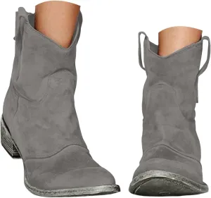Women's Cowboy Boots Mid Calf Modern Round toe Chunky Heel Cowgirl Ankle Boots with Pull On Tabs Country Boots