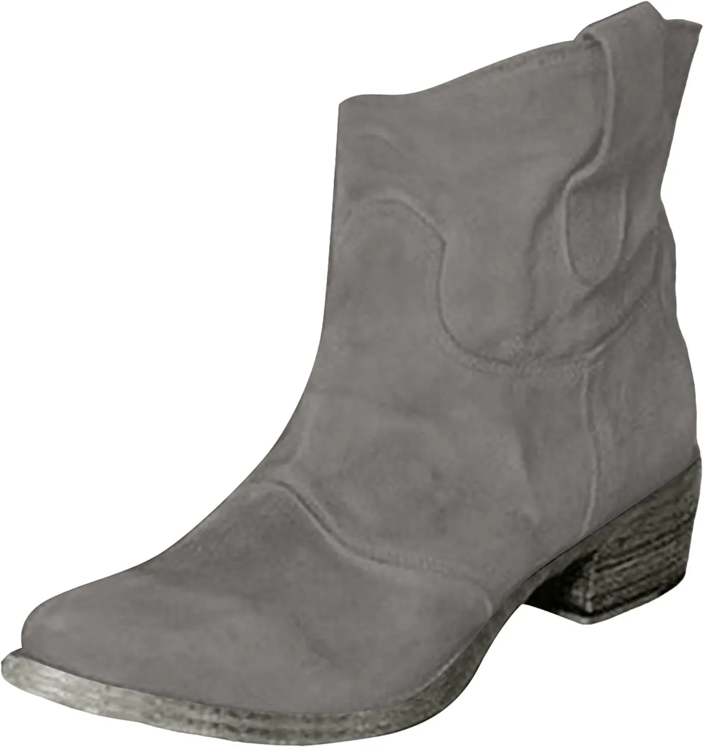 Women's Cowboy Boots Mid Calf Modern Round toe Chunky Heel Cowgirl Ankle Boots with Pull On Tabs Country Boots