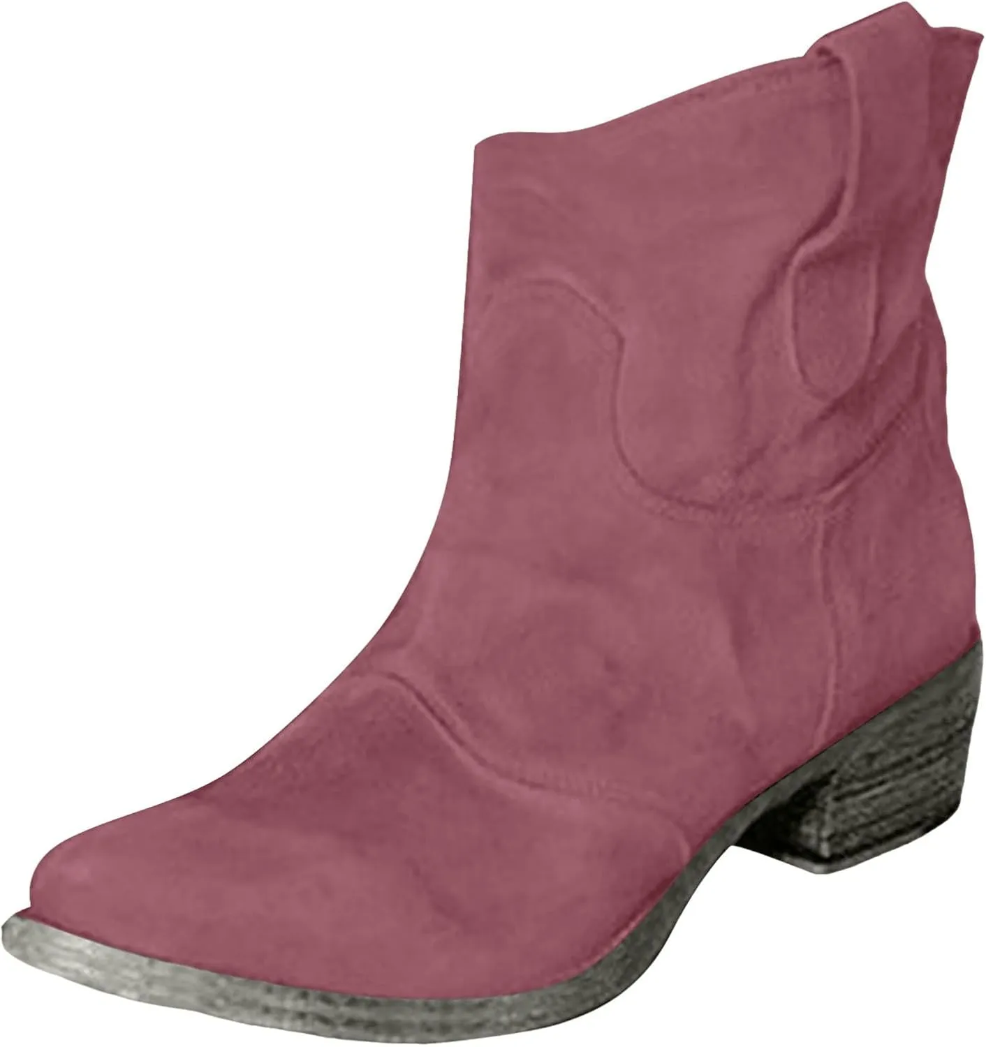 Women's Cowboy Boots Mid Calf Modern Round toe Chunky Heel Cowgirl Ankle Boots with Pull On Tabs Country Boots