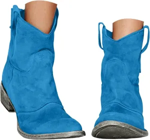 Women's Cowboy Boots Mid Calf Modern Round toe Chunky Heel Cowgirl Ankle Boots with Pull On Tabs Country Boots