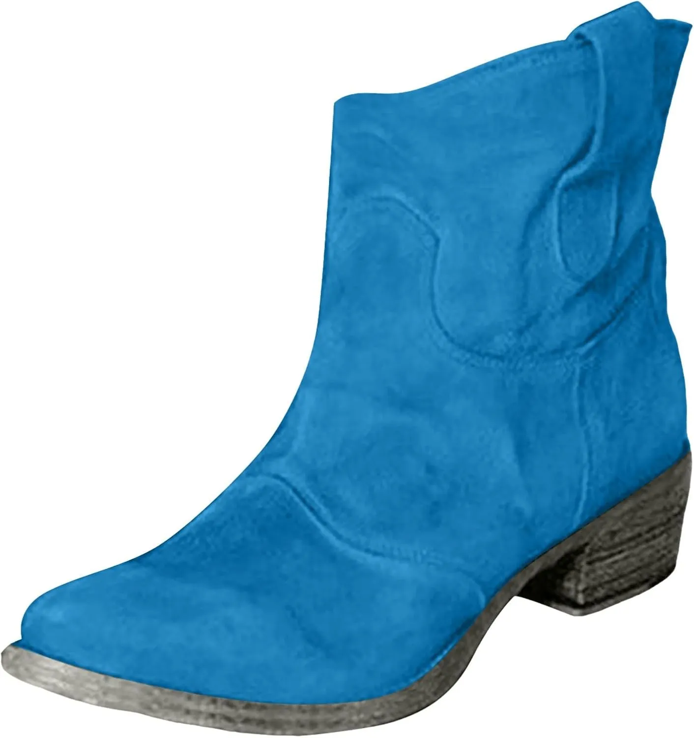 Women's Cowboy Boots Mid Calf Modern Round toe Chunky Heel Cowgirl Ankle Boots with Pull On Tabs Country Boots