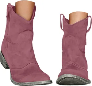 Women's Cowboy Boots Mid Calf Modern Round toe Chunky Heel Cowgirl Ankle Boots with Pull On Tabs Country Boots