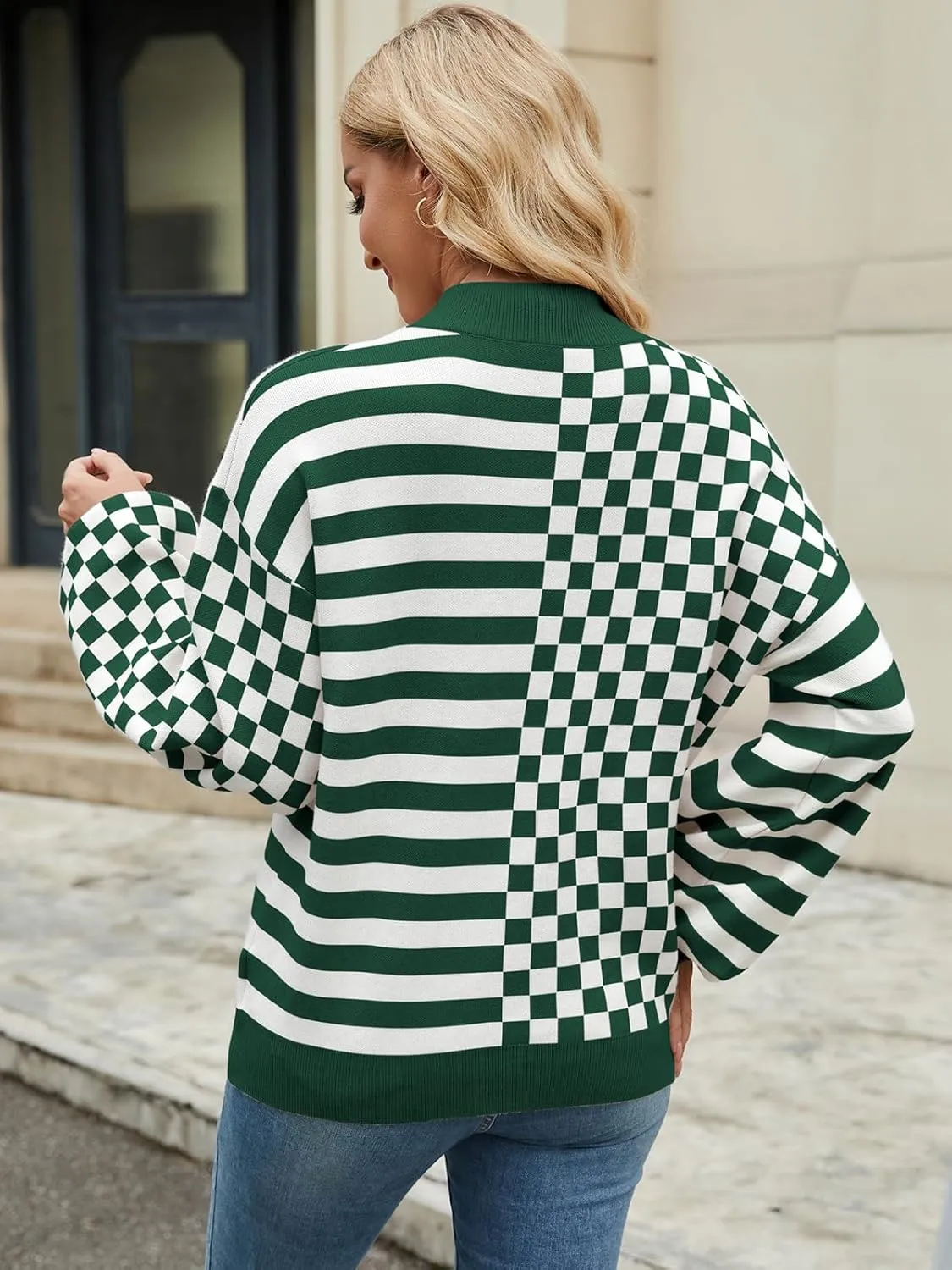 Women's Crewneck Lantern Long Sleeve Sweaters 2024 Oversized Ribbed Knit Pullover Jumper Tops
