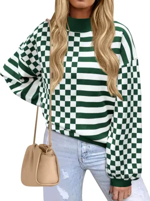 Women's Crewneck Lantern Long Sleeve Sweaters 2024 Oversized Ribbed Knit Pullover Jumper Tops