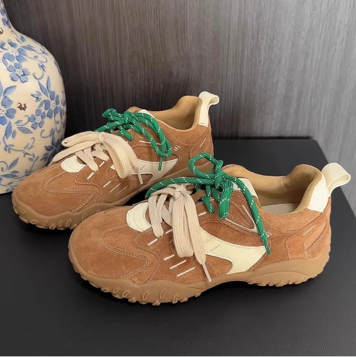 Women's Cute Trail Sneakers Non-Slip Hiking Shoes with Rugged Grip Lightweight Casual Vintage for Walking Traveling Urban Adventure