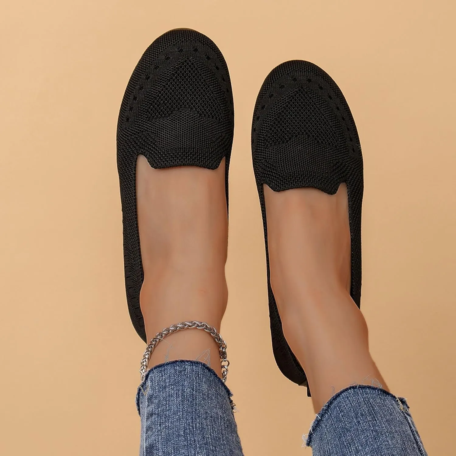 Women's Dressy Flats Knit Shoes Non Slip Flats for Daily Wear, Comfortable Soft Cushion and Breathable Walking Shoes