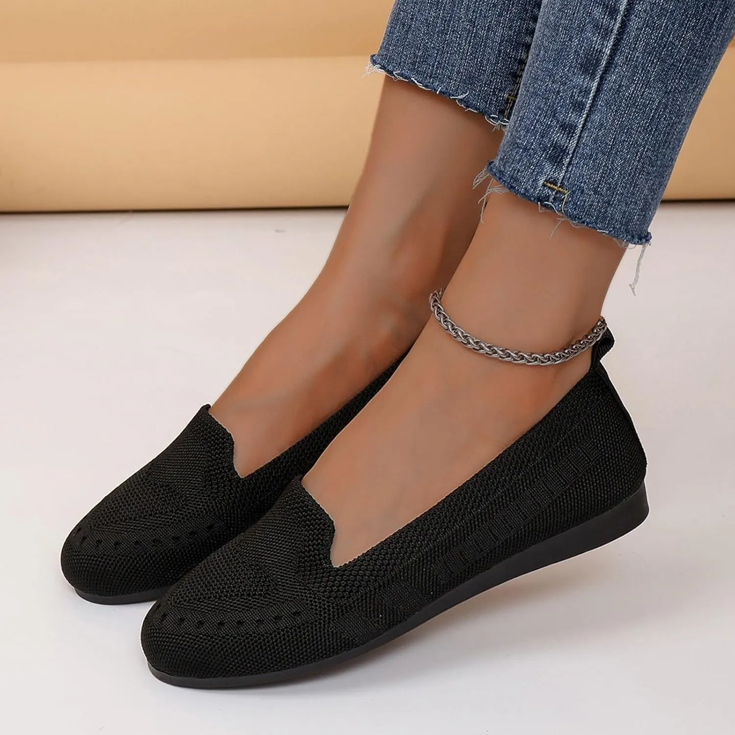 Women's Dressy Flats Knit Shoes Non Slip Flats for Daily Wear, Comfortable Soft Cushion and Breathable Walking Shoes