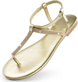 Women's Dressy Sandals Flat Glitter Comfortable Slides Rhinestone Sandals for Women Ladies Fashion Shoes