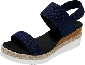 Womens Espadrille Wedge Sandals EVA Sole Platform Sandal Open Toe Ankle Strap Buckle Elastic Summer Comfort Slides Anti-Slip Espadrilles Leather Cork Rubber 2025 Lightweight Flat Shoes
