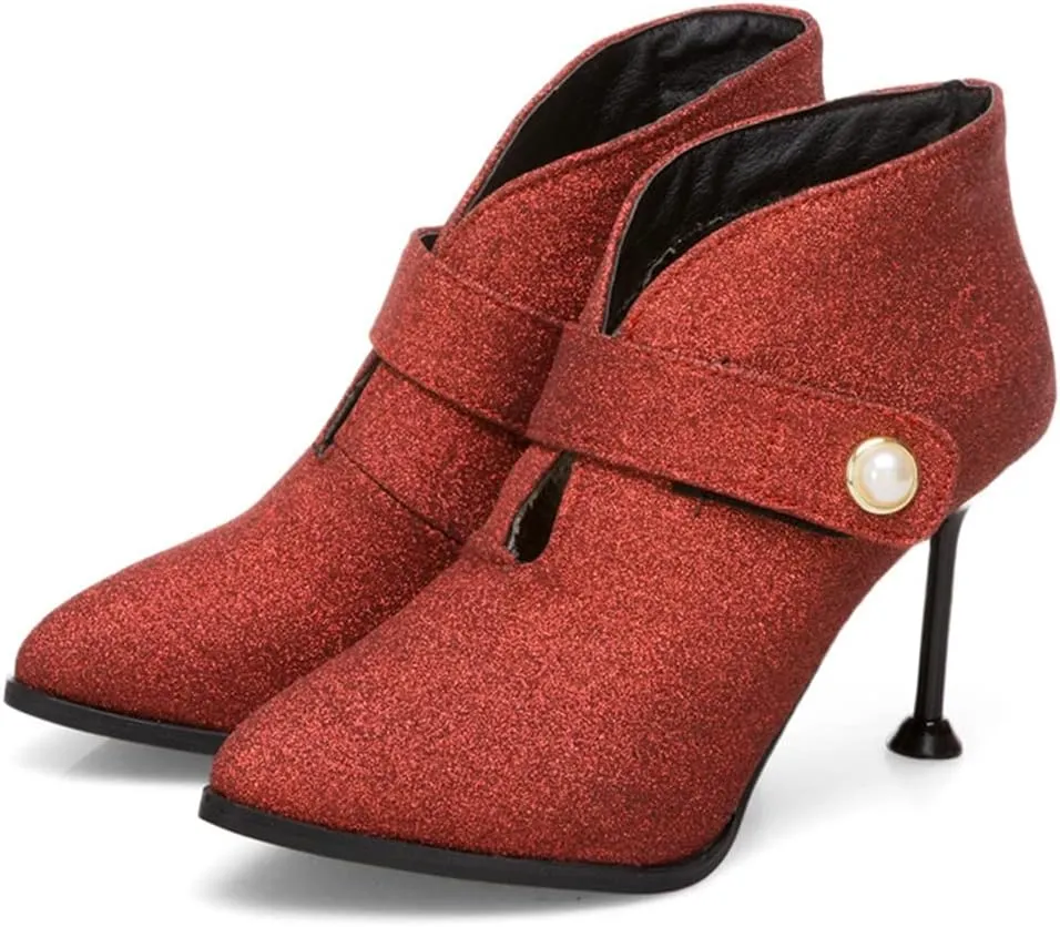 Women's Fashion Glitter Dressy Ankle Boots Pointed Toe Stilettos High Heels Elegant Short Booties
