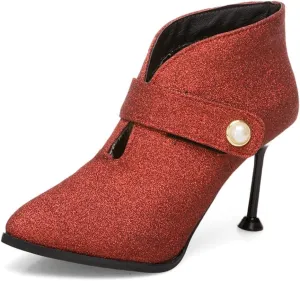 Women's Fashion Glitter Dressy Ankle Boots Pointed Toe Stilettos High Heels Elegant Short Booties
