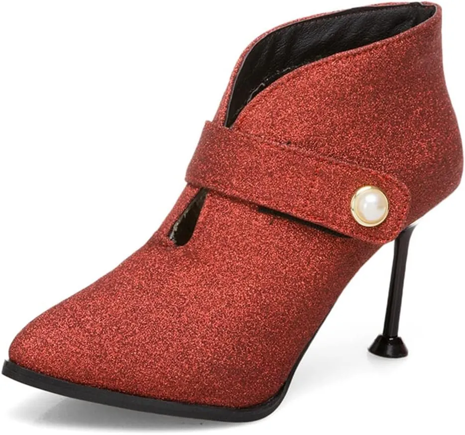Women's Fashion Glitter Dressy Ankle Boots Pointed Toe Stilettos High Heels Elegant Short Booties