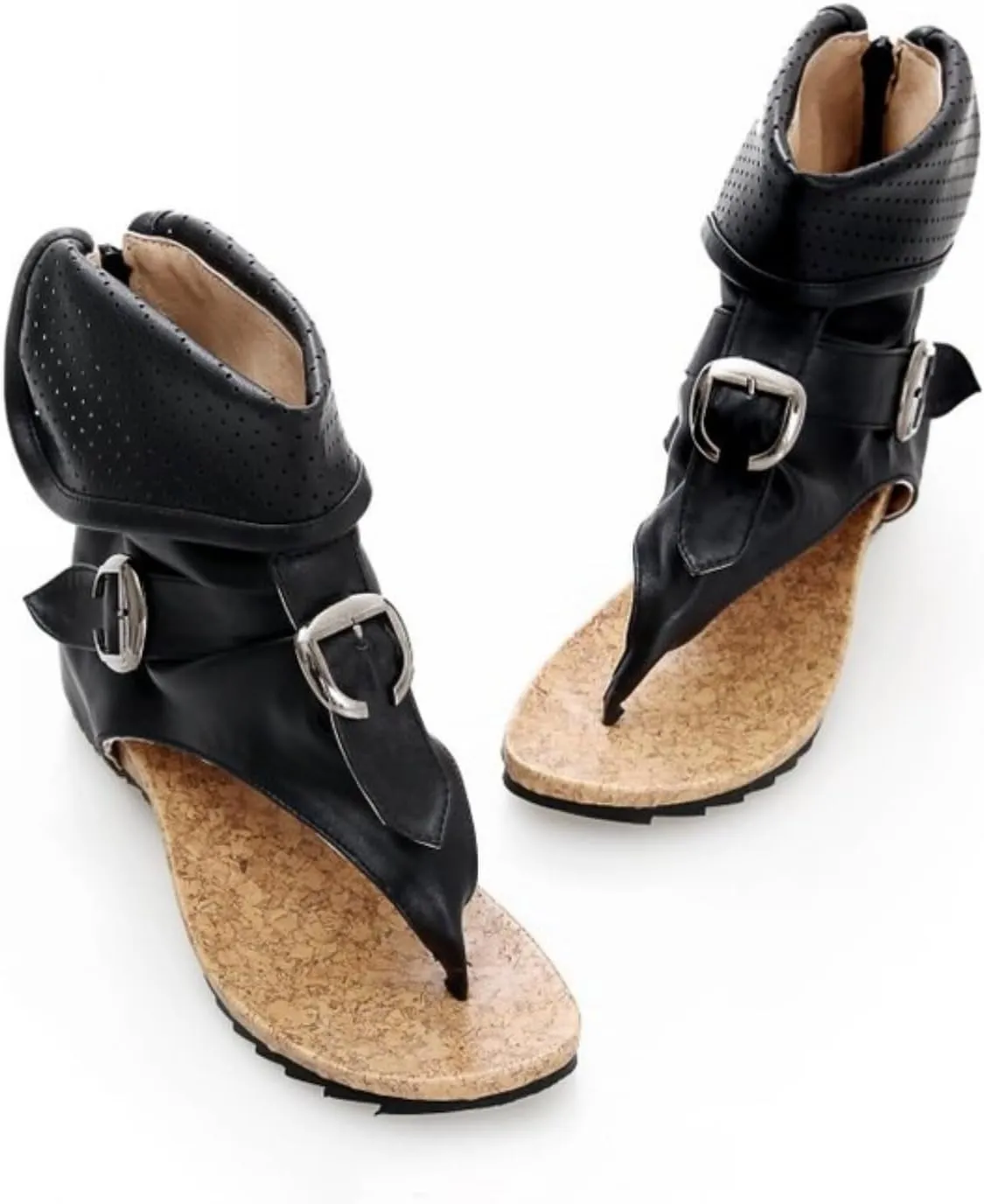 Womens Fashion T-Strap Clip Open-Toe Flat Sandals Casual High Top Back Zip Summer Thong Flip Flops Gladiator Roman Sandal Shoes