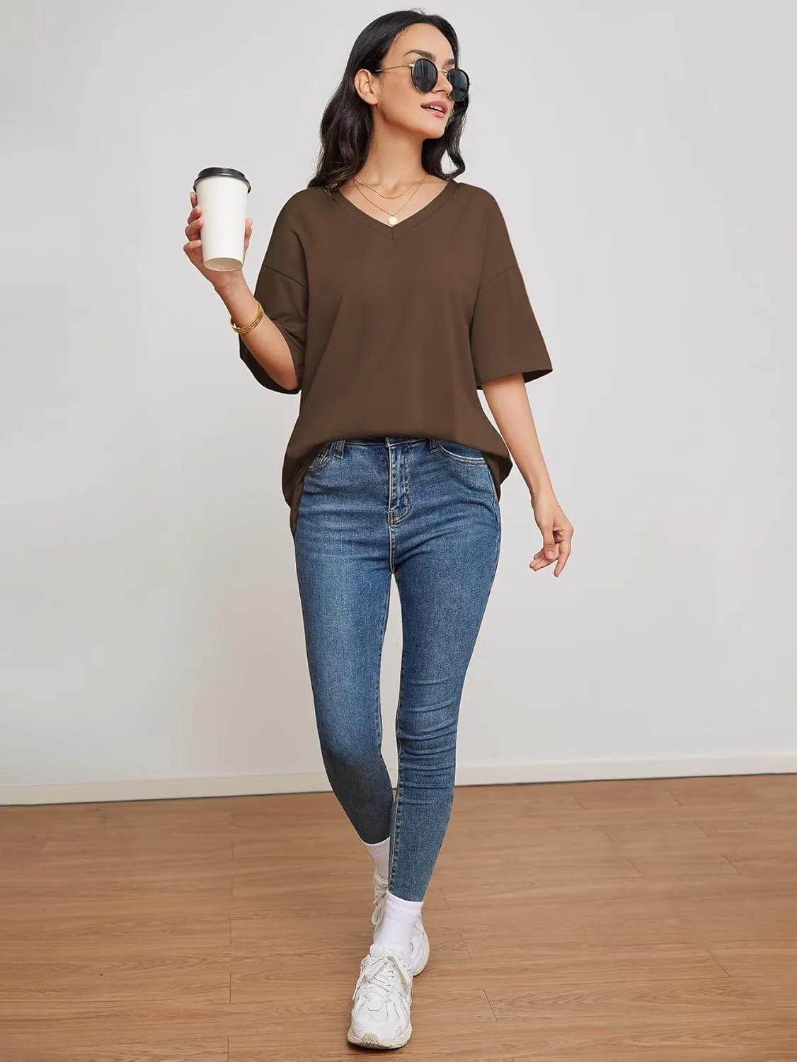 Womens Fashion Workout T Shirts Athletic Oversized Tops Summer Trendy Clothes Short Sleeve V Neck Tunic 2025