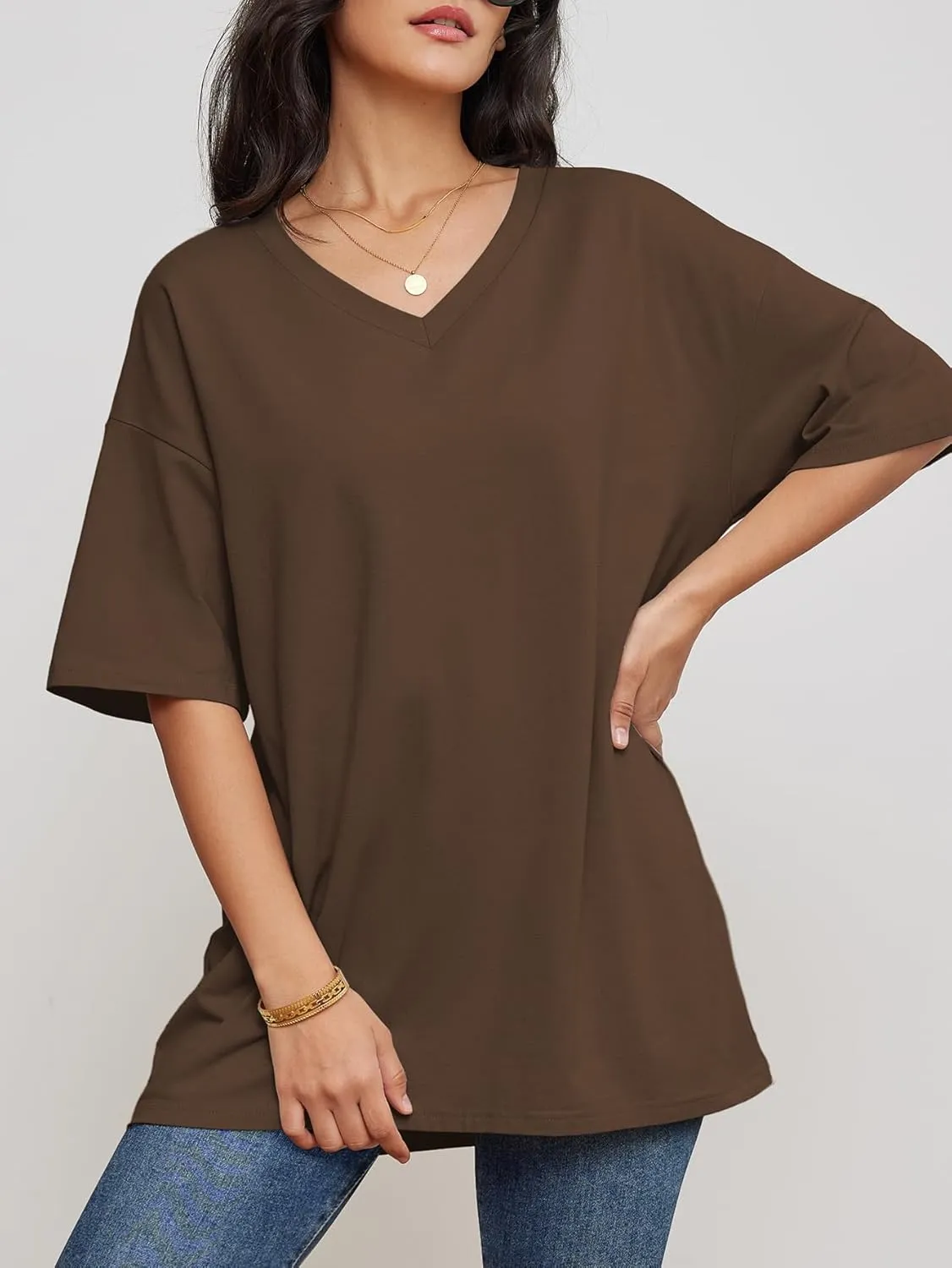 Womens Fashion Workout T Shirts Athletic Oversized Tops Summer Trendy Clothes Short Sleeve V Neck Tunic 2025