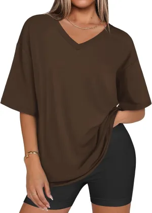 Womens Fashion Workout T Shirts Athletic Oversized Tops Summer Trendy Clothes Short Sleeve V Neck Tunic 2025