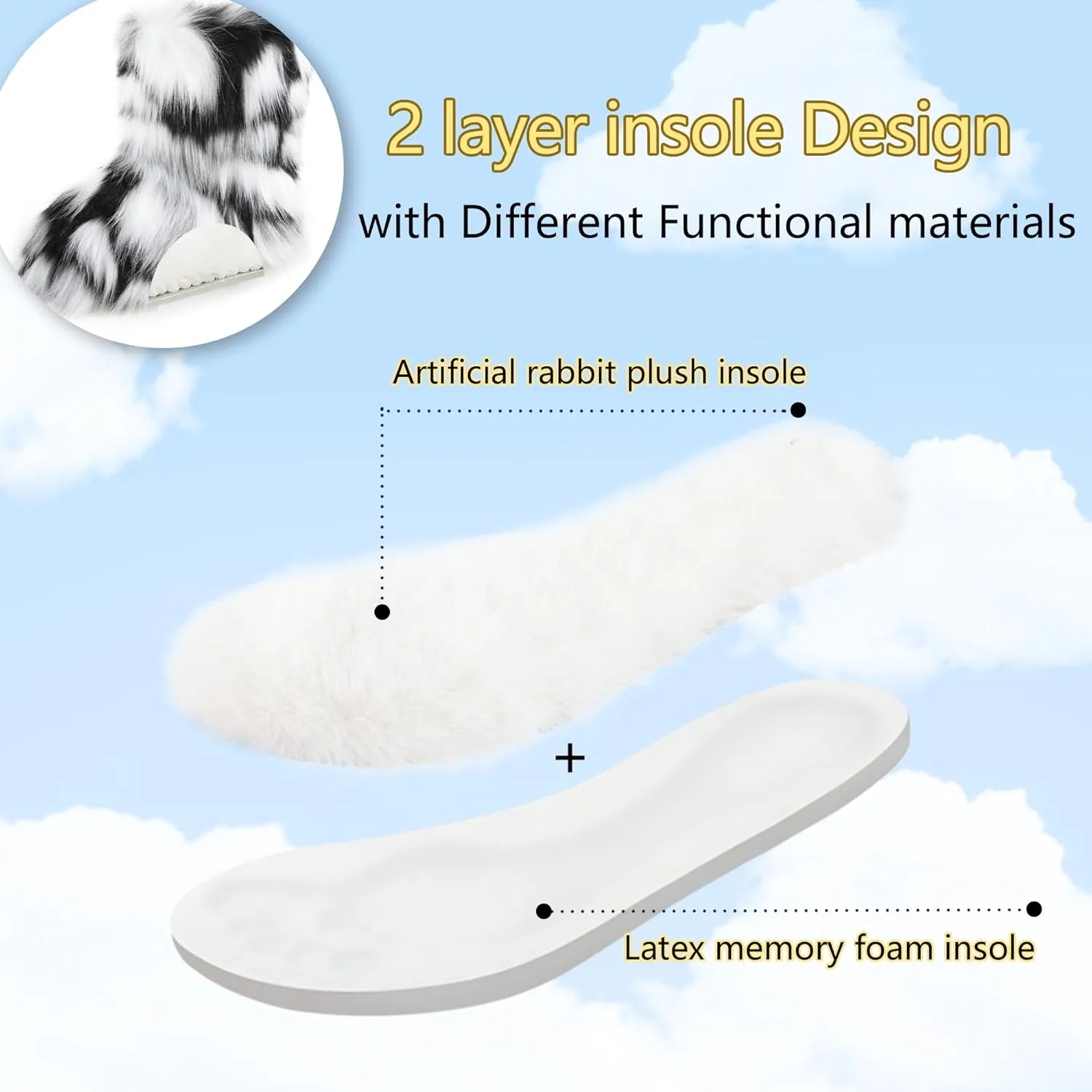 Women's Faux Fur Boots Furry Snow Boots Fuzzy Winter Shoes Fluffy Mid-Calf Flat Boots