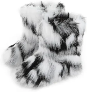Women's Faux Fur Boots Furry Snow Boots Fuzzy Winter Shoes Fluffy Mid-Calf Flat Boots