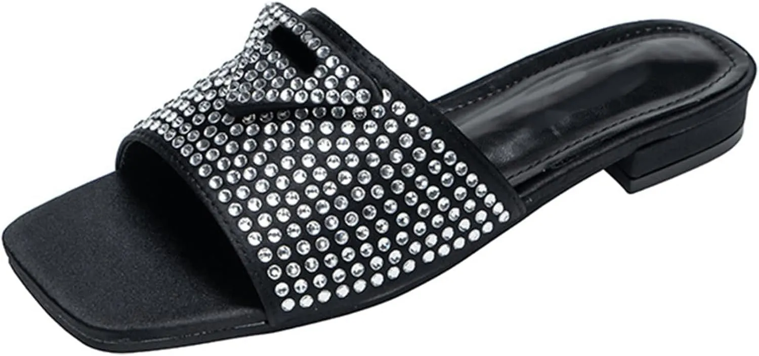 Women's Flat Sandals Comfort Slip-On Embroidered Strap, Non-Slip Sole Slide Sandals for Summer Beach
