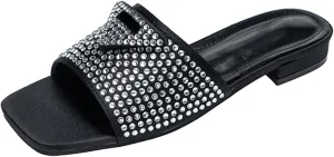 Women's Flat Sandals Comfort Slip-On Embroidered Strap, Non-Slip Sole Slide Sandals for Summer Beach
