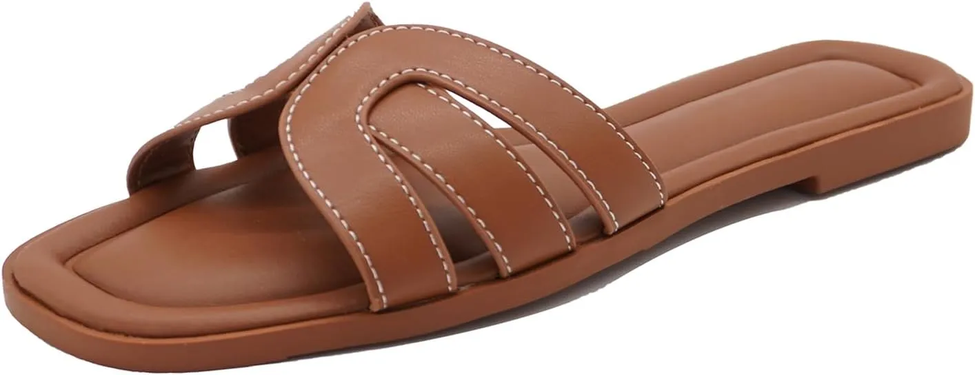 Womens Flat Sandals Dressy Sandals Comfort Slide Black Brown White Sandals Size 5-10
