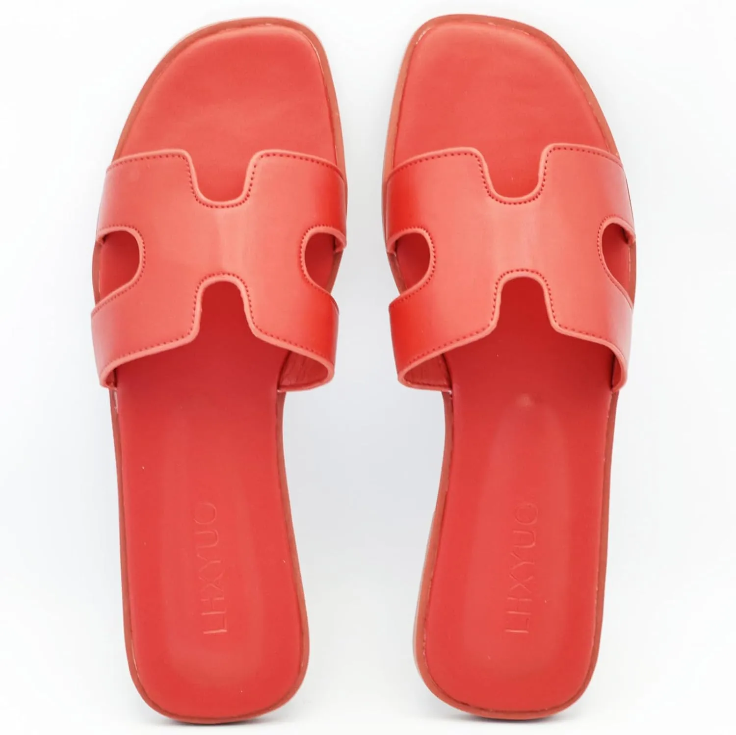 Women's Flat Sandals, Ladies Slip on Leather Slippers, Comfy Dressy Flat Shoes Elegant Slides Summer Fall Spring Cute Open Toe Casual Wear