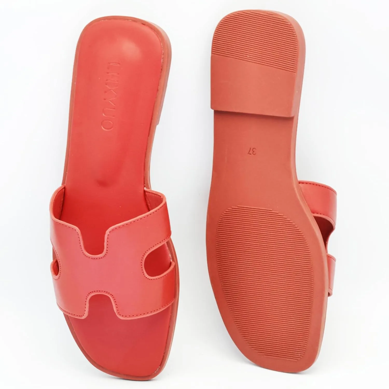 Women's Flat Sandals, Ladies Slip on Leather Slippers, Comfy Dressy Flat Shoes Elegant Slides Summer Fall Spring Cute Open Toe Casual Wear