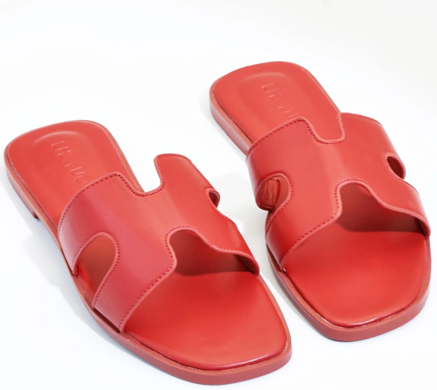 Women's Flat Sandals, Ladies Slip on Leather Slippers, Comfy Dressy Flat Shoes Elegant Slides Summer Fall Spring Cute Open Toe Casual Wear