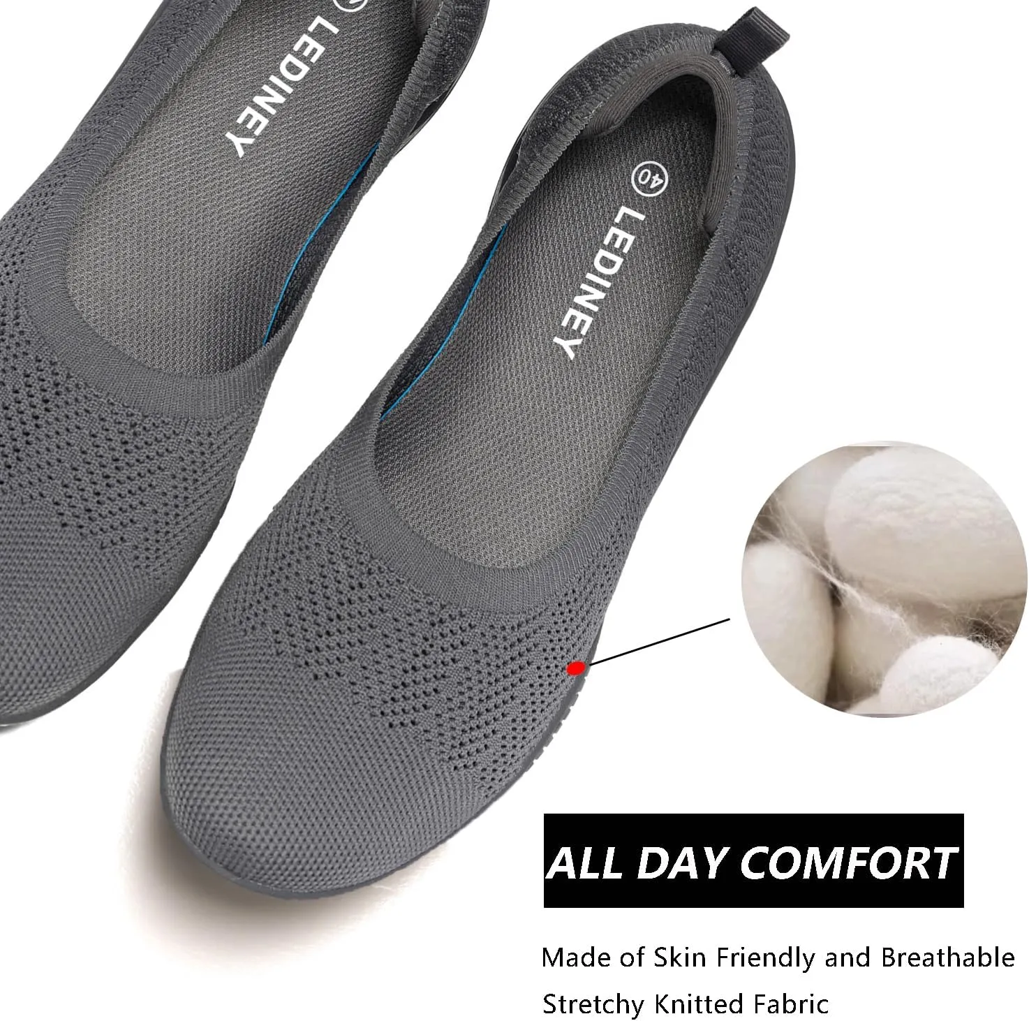 Women's Flats Slip On Go Walk Shoes for Women Comfortable Walking Sneakers Knit Low Wedge Dressy Ballet Shoes Zapatos para Mujer