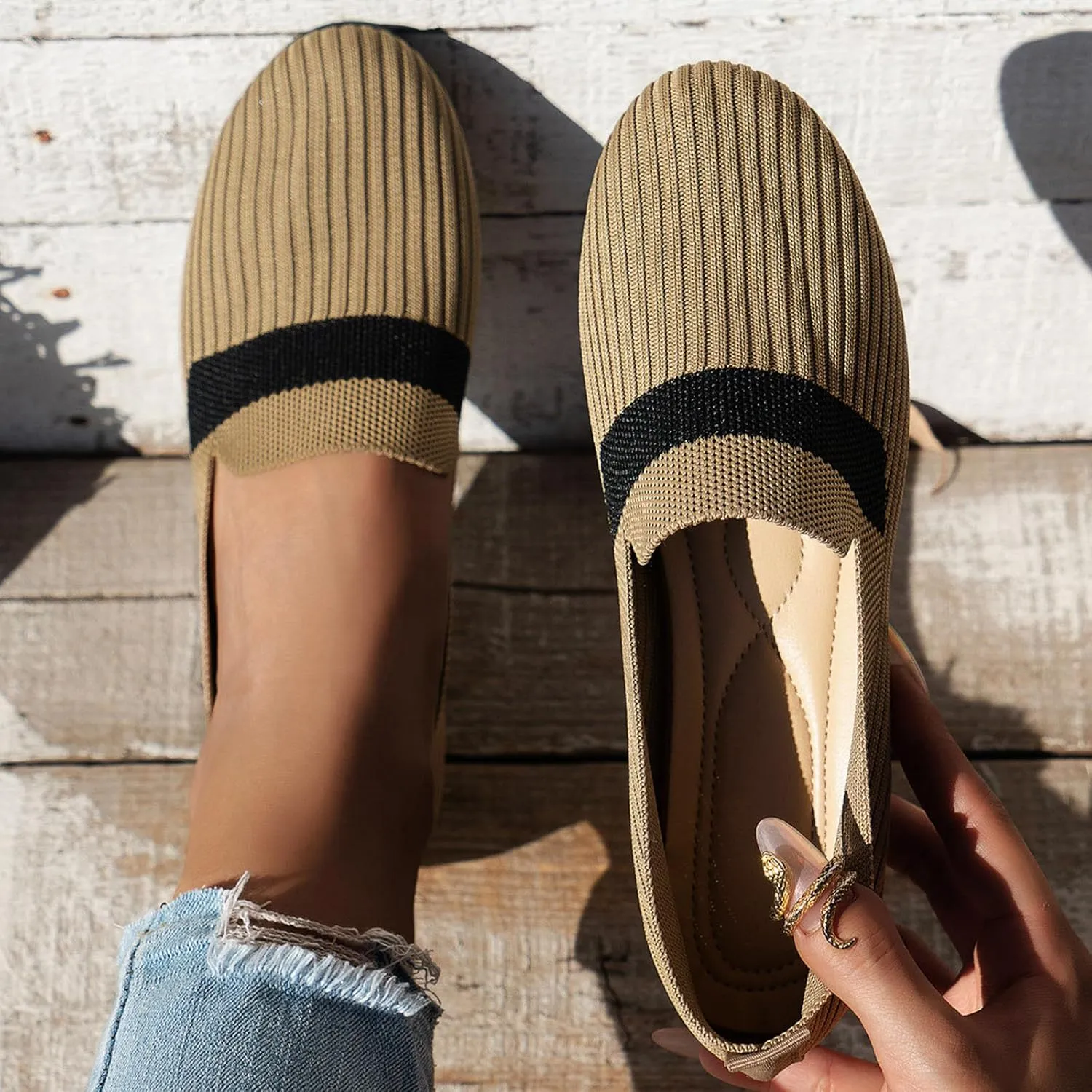 Women's Flats Walking Shoes Comfort Mesh Round Toe Ballet Flats Breathable Dress Shoe Classical Slip On Shoe for Work