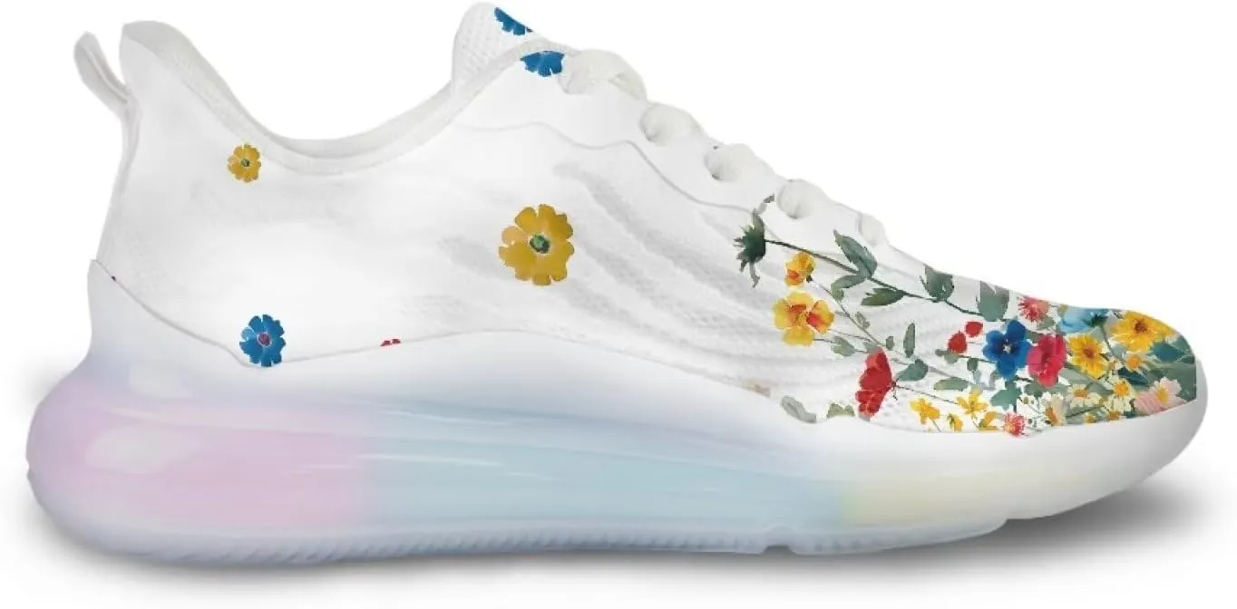 Women's Flower Sneakers Cozy Breathable Lightweight Non-Slip Air Cushion Outdoor Running Shoes for Women US 6-11