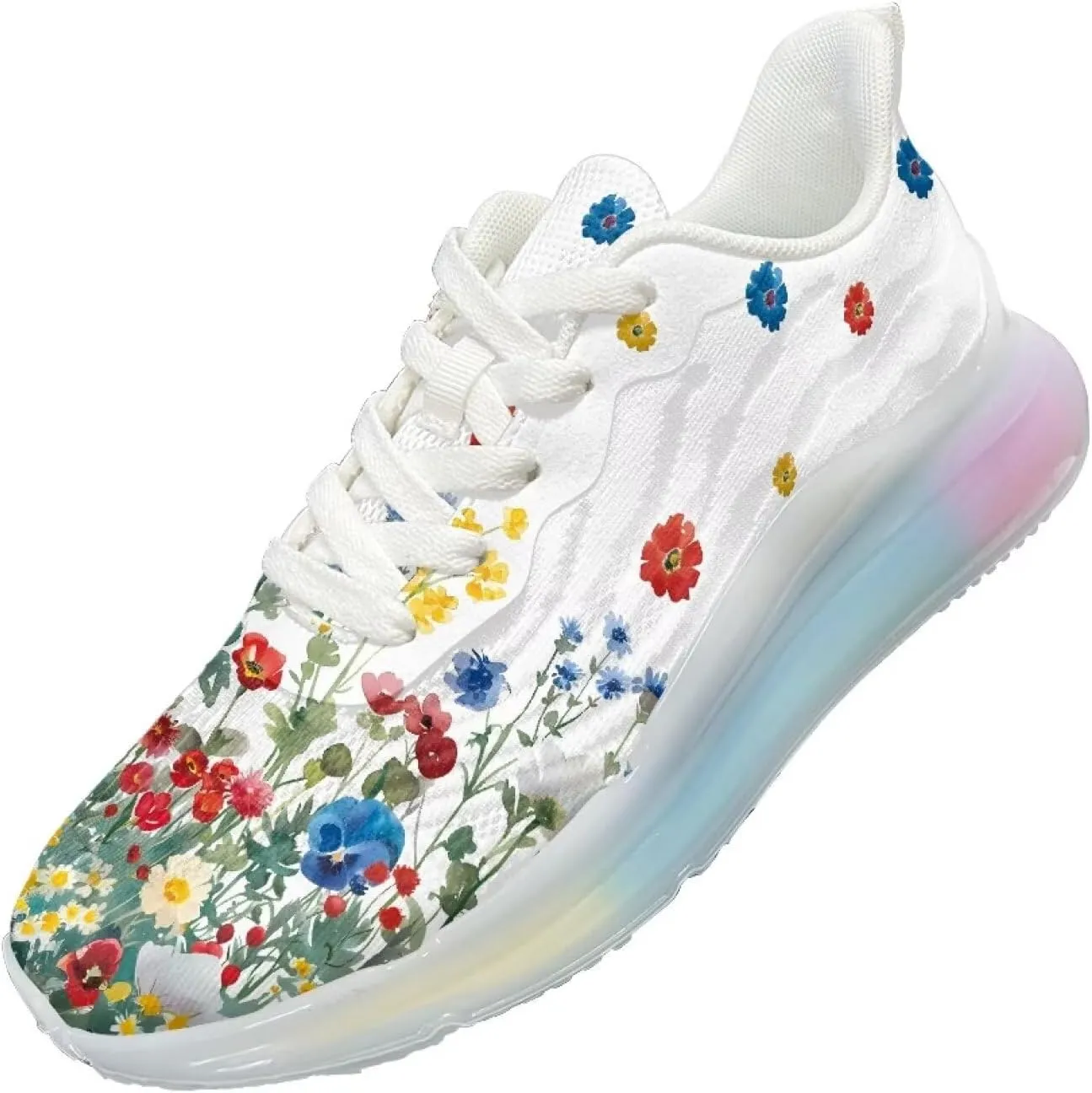 Women's Flower Sneakers Cozy Breathable Lightweight Non-Slip Air Cushion Outdoor Running Shoes for Women US 6-11